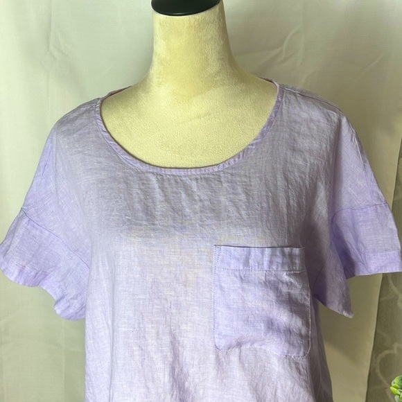 LANDS END 100% LINEN LILAC POPOVER TOP BOXY FIT SZ M 10-12 SPRING SUMMER BEACH - Picture 2 of 5